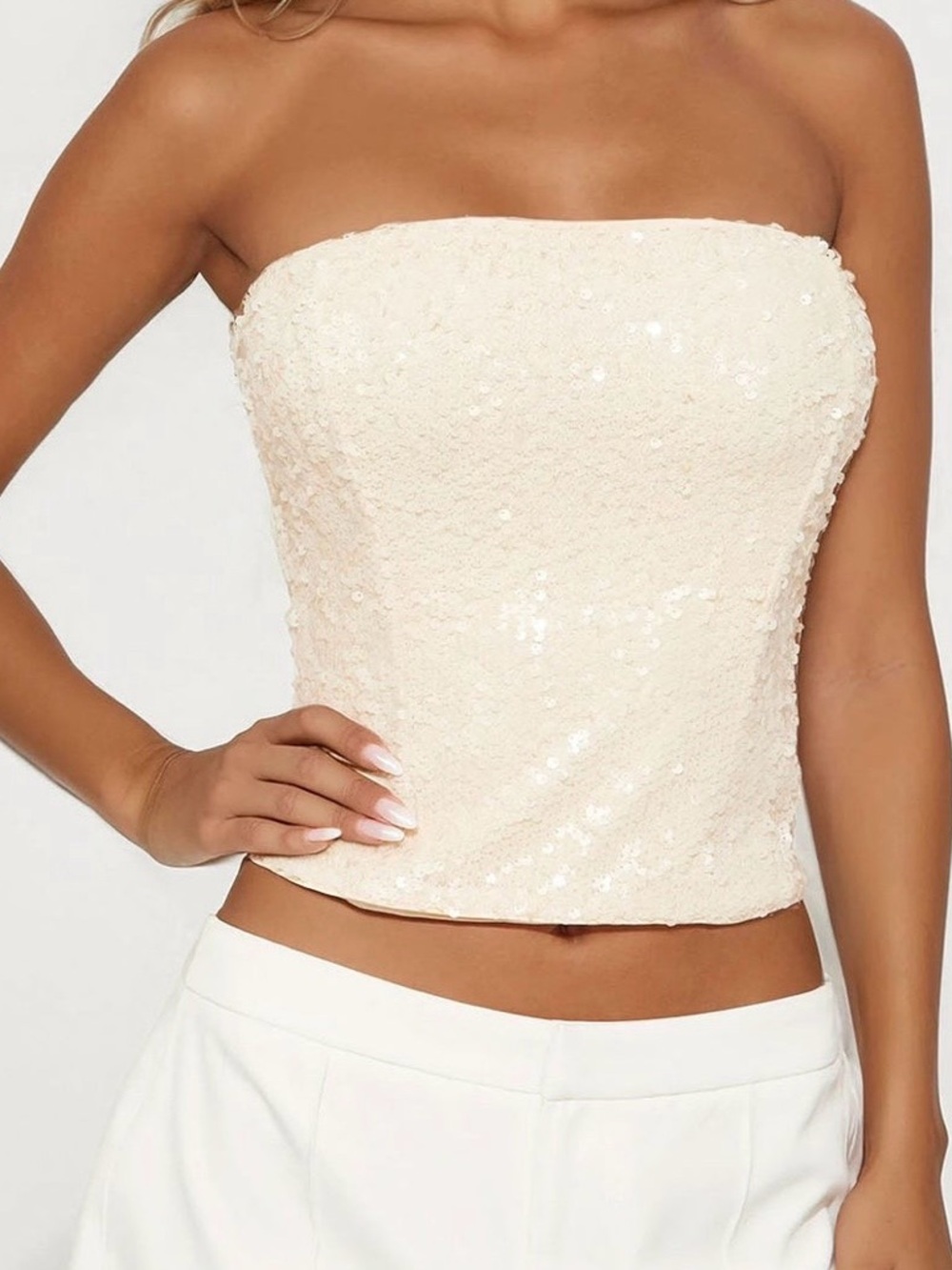Strapless Sequin Tube Top in champagne